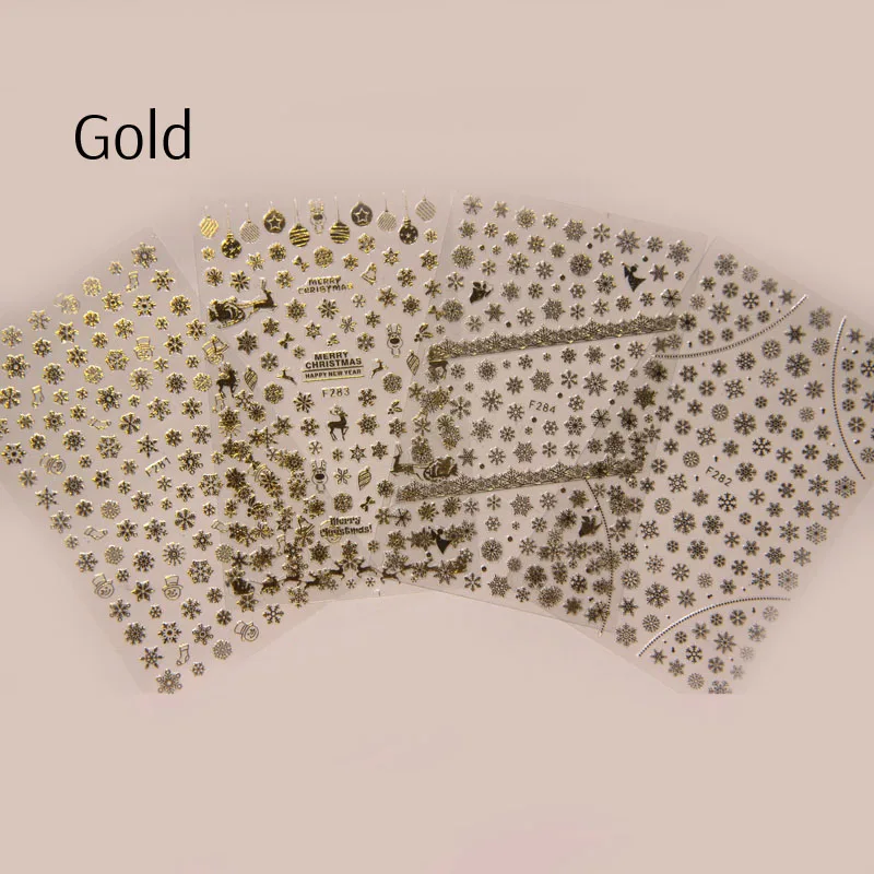Gold 4 листа NailMAD Белое золото стикер снежинки наклейки Рождественский Снеговик ногтей 3D стикер s - Цвет: Gold