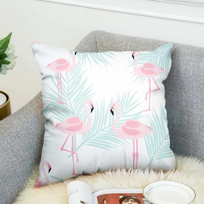Двухсторонняя наволочка для подушки украшение дома в виде фламинго автомобиля