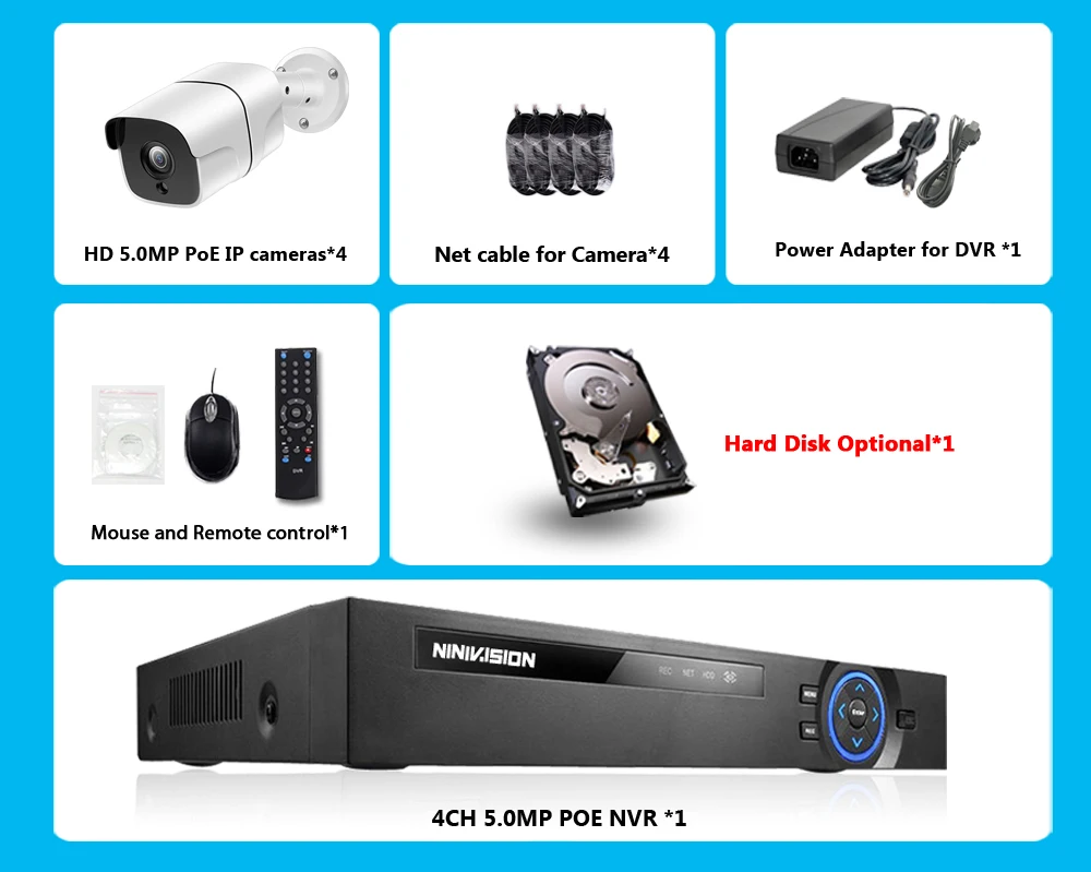 H.265 4CH 5MP POE Комплект системы видеонаблюдения безопасности до 8ch NVR наружная Водонепроницаемая ip-камера наблюдения сигнализация видео P2P мобильный вид