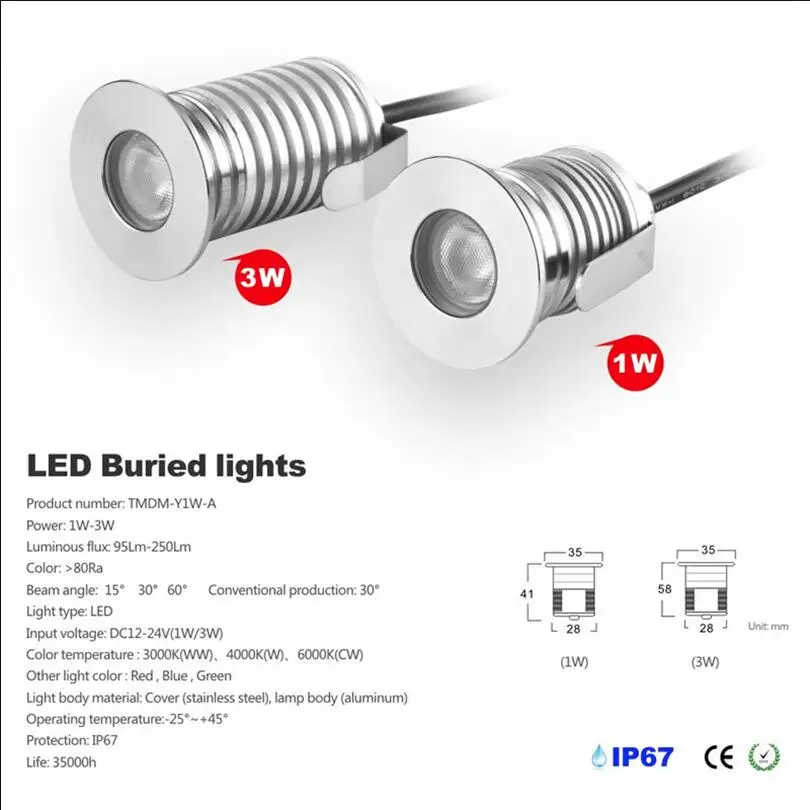 CREE светодиодные Напольные светильники DC12V 24V 1W 3W Led подземный свет IP67 похороненные