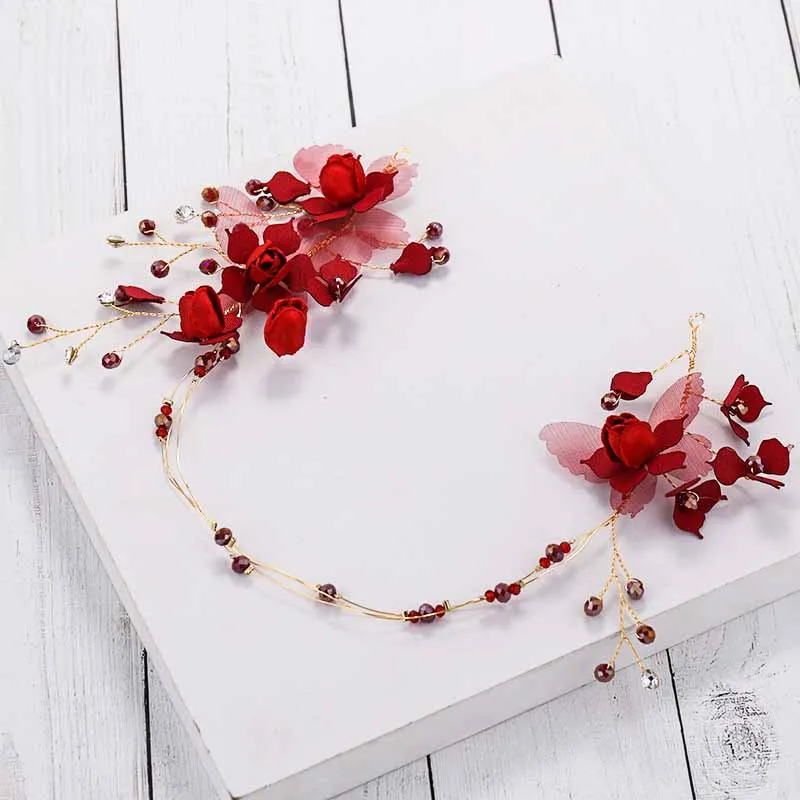 Женская красная повязка на голову в китайском стиле|Украшения для волос| |