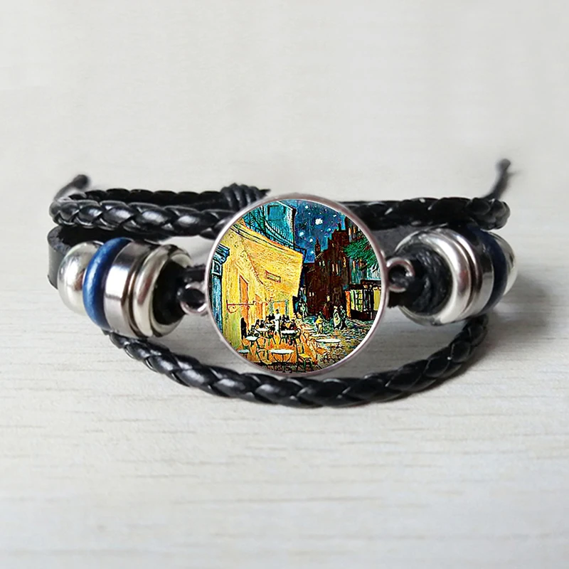 

Van Gogh Cafe Terrace Art Leather Bracelet Glass Cabochon Jewelry Bistro Restauranteur's Gift Ms. Leather Bracelet jewelry