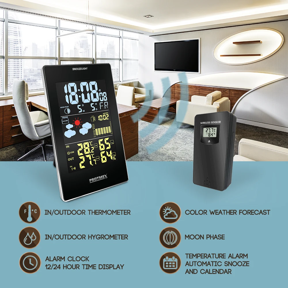 Беспроводная погодная станция прогноз погоды часы для помещений датчик