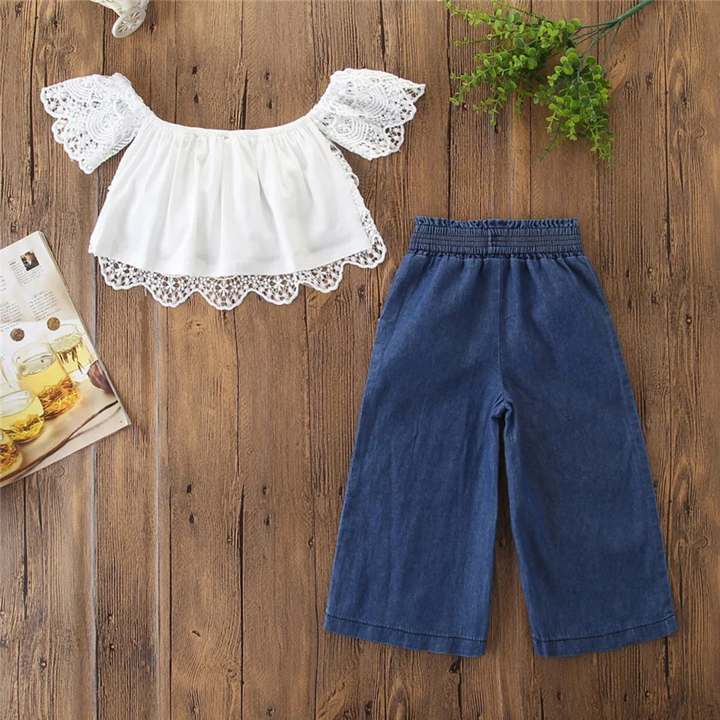 2019 изысканные летние комплекты одежды Одежда для детей Комплект с кружевом