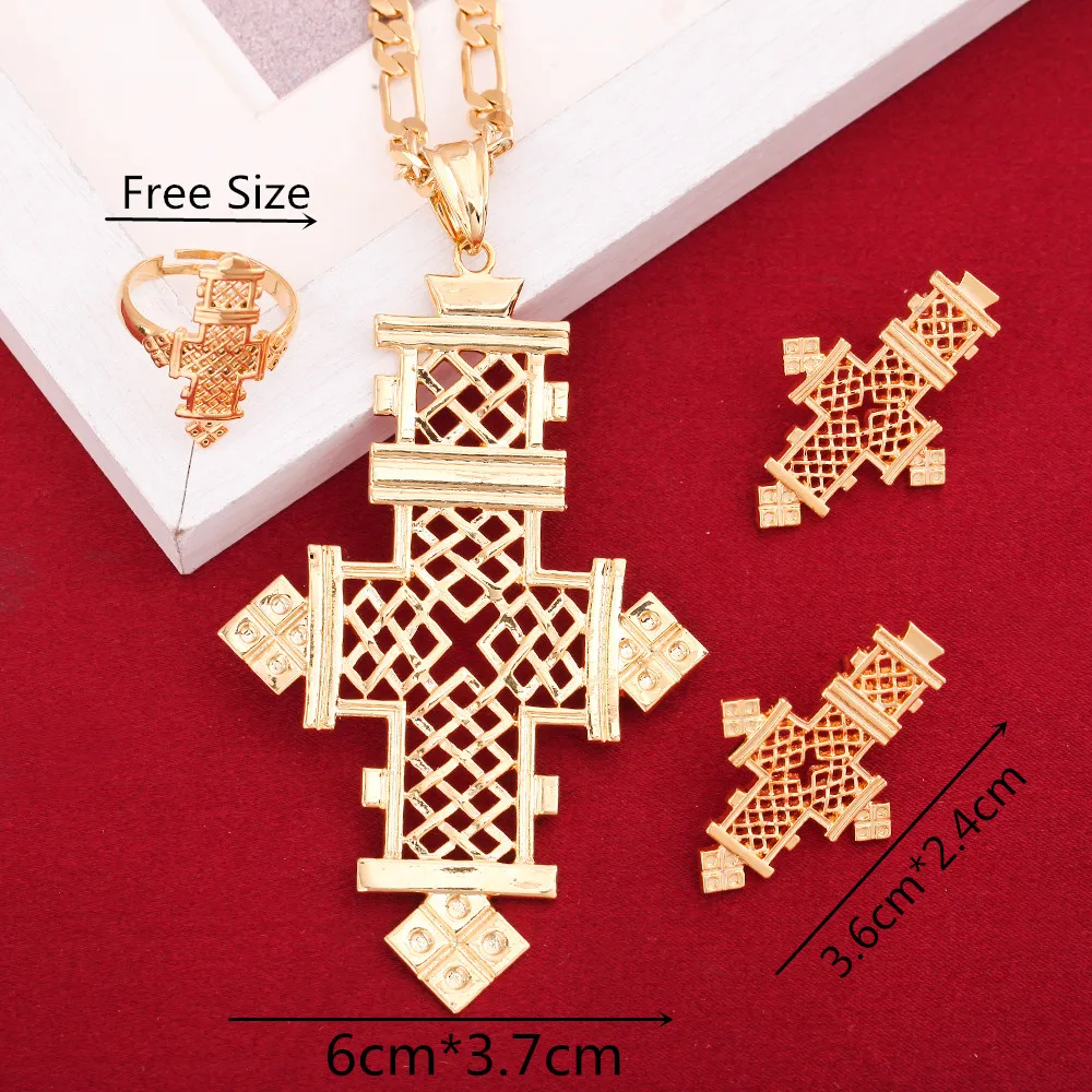Комплект из колье серёг и кольца золотистого цвета|earrings ring set|set goldethiopian jewelry |