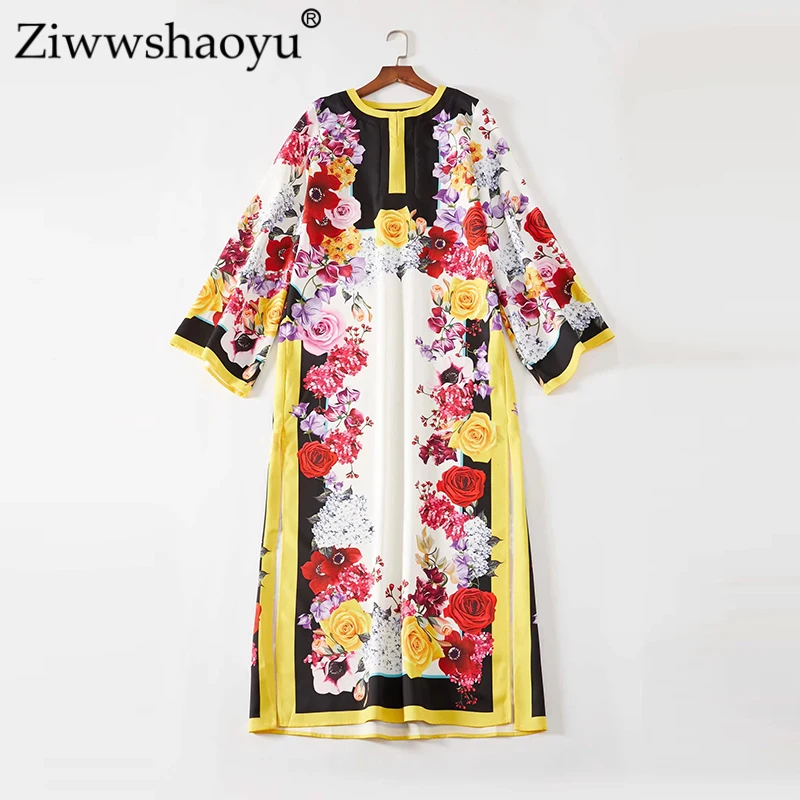 Ziwwshaoyu элегантные свободные длинные платья с О-образным вырезом принтом