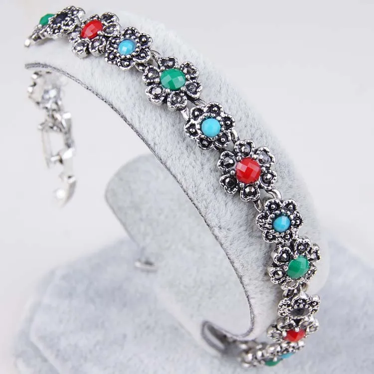 Резной Цветок Винтаж турецкие ювелирные изделия Femme Браслеты Тибетские