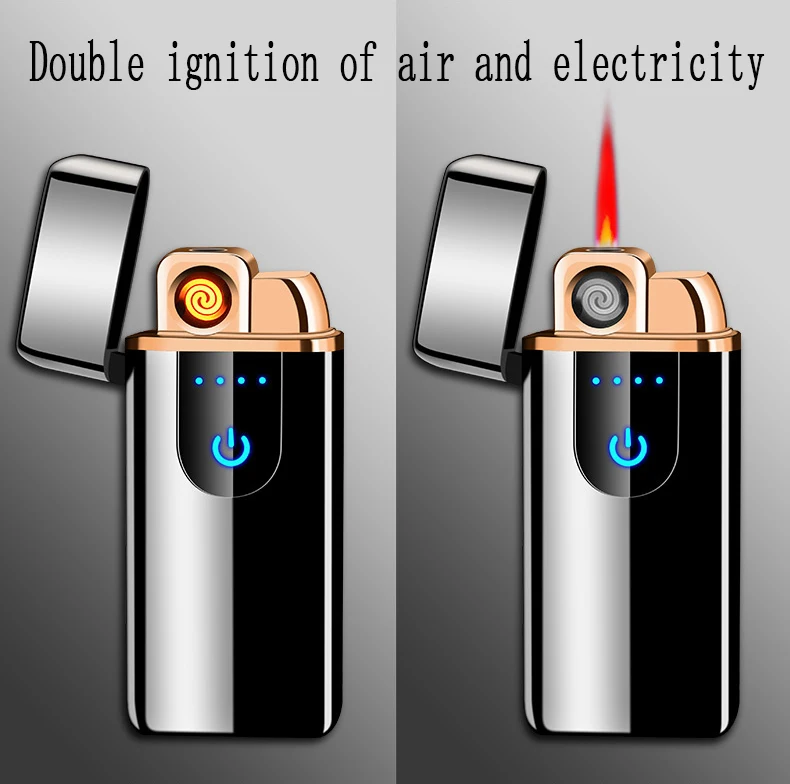 Двойная пожарная ультра-тонкая металлическая Электронная Зажигалка USB Windbreak
