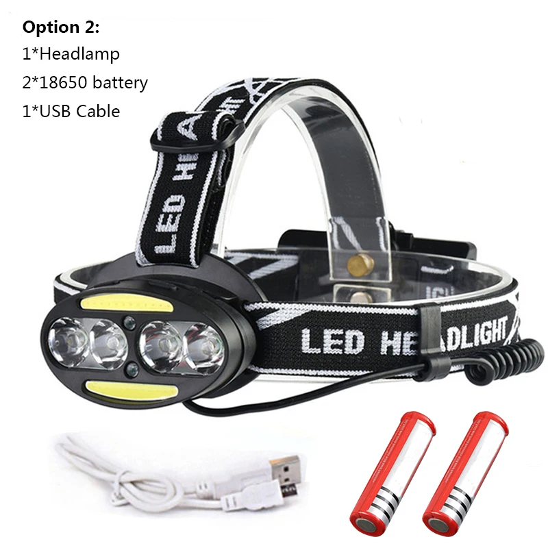 Package B Мощный светодиодный налобный фонарь 4* T6+ 2* COB+ 2* красный светодиодный налобный фонарь Lanterna usb зарядка регулируемая для кемпинга охоты - Испускаемый цвет: Package B