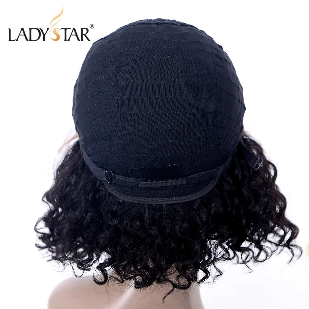 LADYSTAR Короткие Т-образные кружева кудрявые человеческие волосы парик предварительно выщипанные с детскими волосами бразильские волосы remy боб парики для женщин