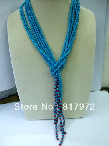 

New Fashion 6 Rows 4mm stone howlite blue bead stone multilayer dangle necklace party woman gift