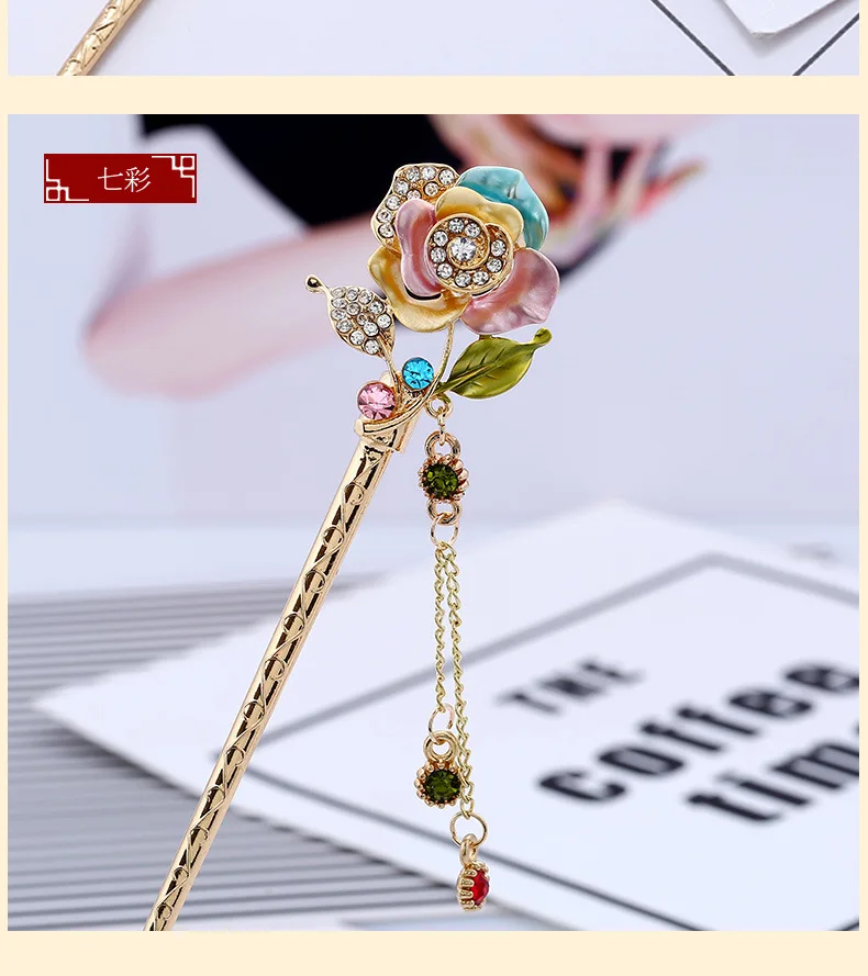 Chinese Traditional Hair Stick Women Handmade Metal Rhinestone Hairpin Fashion Classic Vintage Hair Accessories Tiara haarspeld