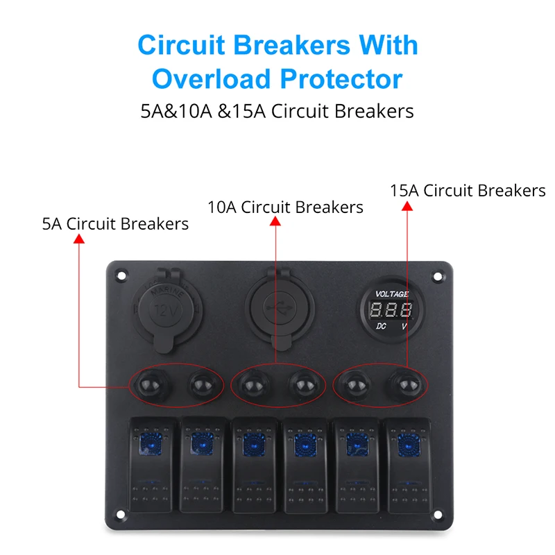 Лодка автомобилей переключатель Панель 6 банда светодиодный кулисный 5V 3.1A USB
