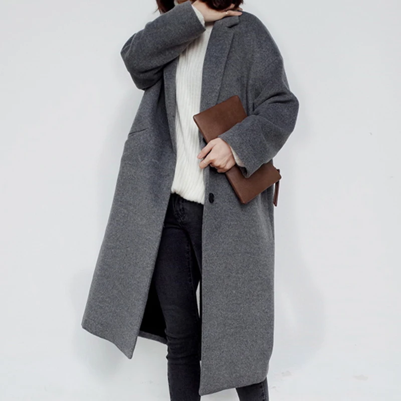 Осенне зимняя женская шерстяная куртка средней длины большого размера новинка