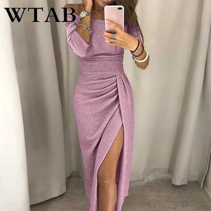 Женское платье с блестками WTAB vestidos рождественское зимнее открытыми плечами