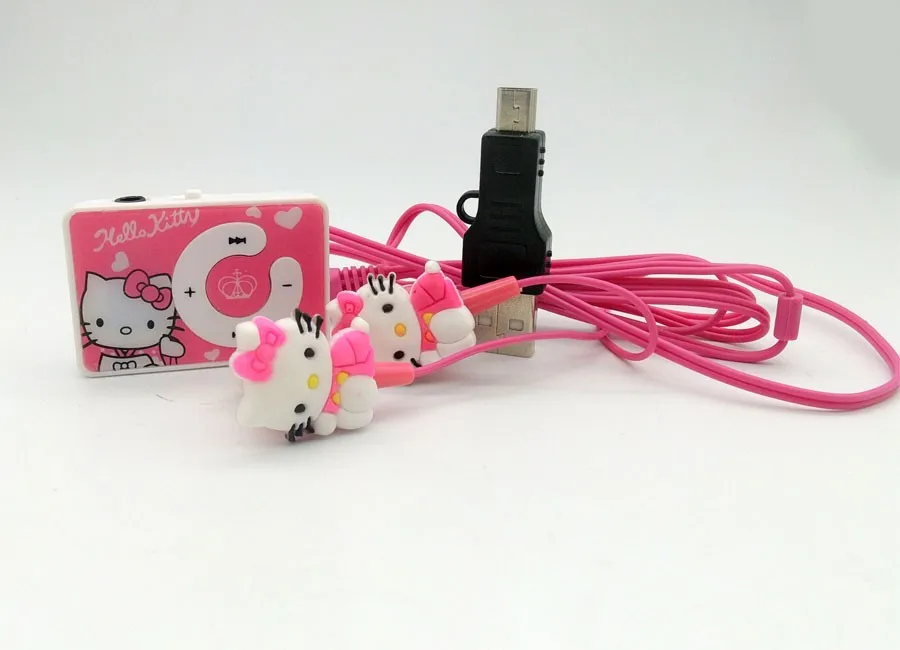 Модные Мини Рисунок Hello Kitty MP3 плеера Поддержка TF карты Clip плееры + рисунок
