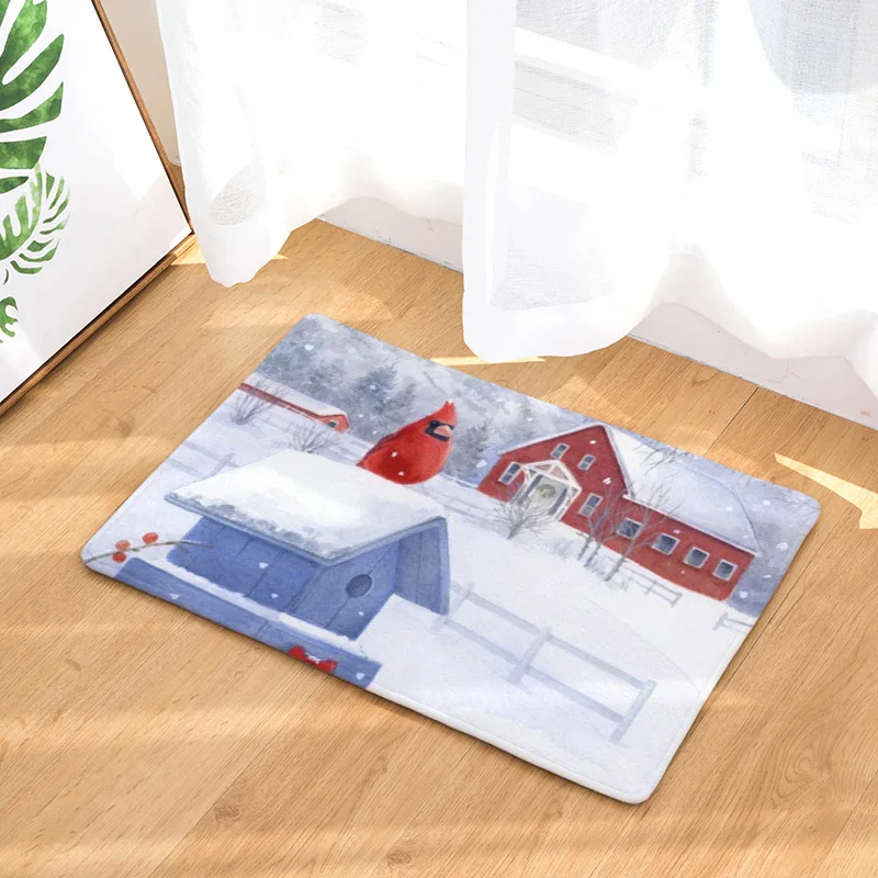 Smiry 40*60cm Flannel Christmas Anti-Slip Door Mat Fruit Plant Aniaml Birds Snow Floor Mats Durable Carpet For Hallyway Kitchen | Дом и сад