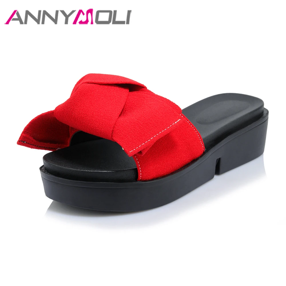 Босоножки ANNYMOLI женские на платформе цвет красный летняя модель шлепанцы с бантом