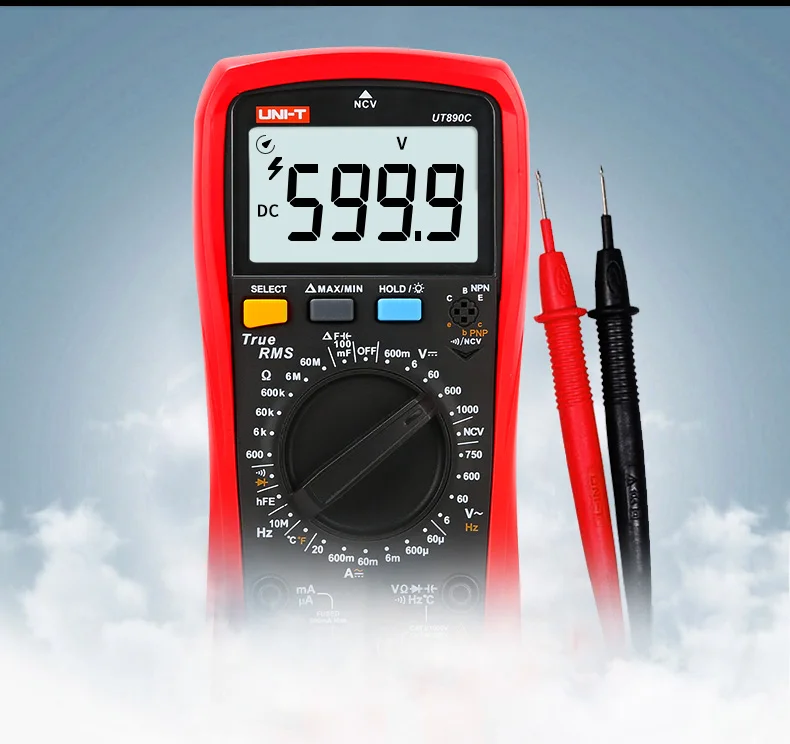 UNI T Цифровой мультиметр UT890C UT890D+ 6000 отсчетов ручная Частота Температура Напряжение Амперметр AC DC DMM конденсатор тестер NCV