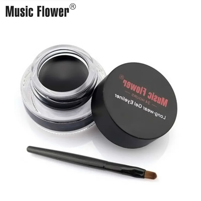Music Flower черный гелевой подводки Водонепроницаемый с кистью 24 часа в сутки-Стойкая подводка для глаз крем для глаз гелевая подводка брендовая косметика для глаз