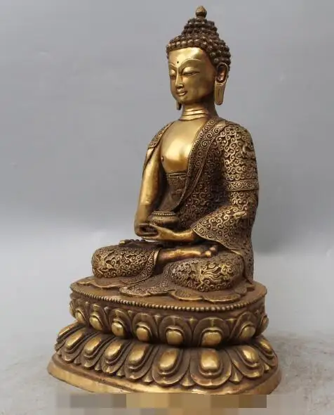 

Free shipping S03171 13" Tibet Tibetan Buddhism Bronze Gilt Seat Shakyamuni Sakyamuni Buddha Statue