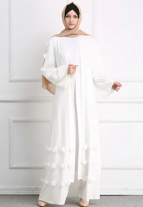 White Взрослый Дубай открытый Абая, для мусульман женщина Caftan платье исламский Абая для женщин турецкий халат мусульманский хиджаб кардиган платья одежда - Цвет: White