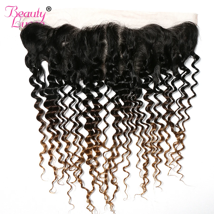 Блонд Омбре глубокая волна пучки с фронтальным кружевом синтетическое Закрытие