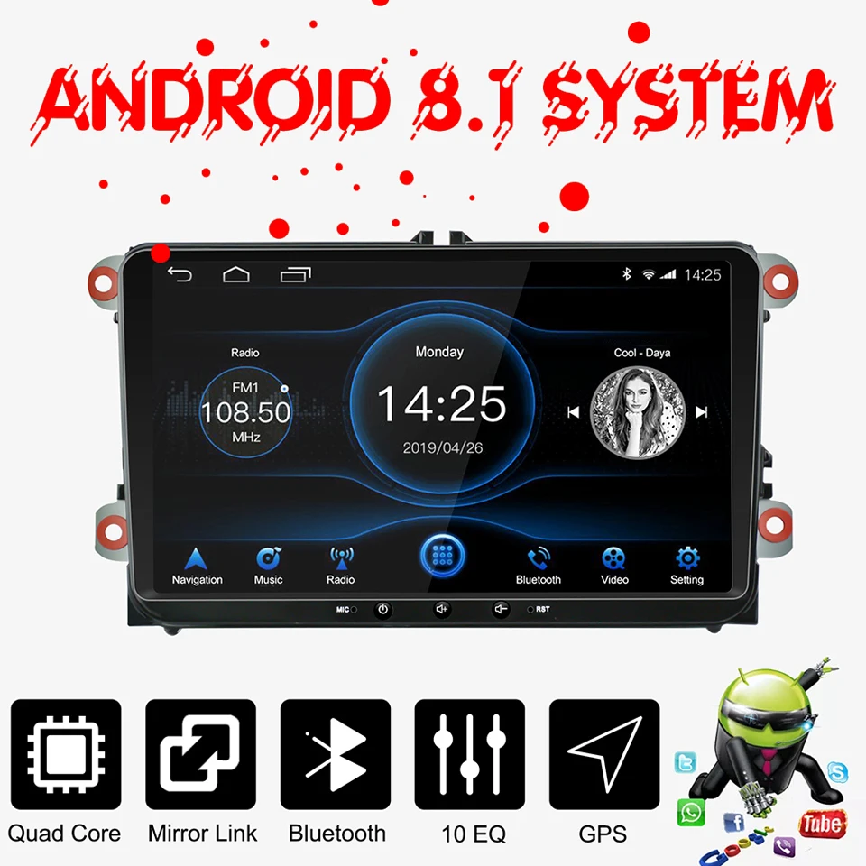Android 8,1 для VW Passat Golf MK5 MK6 Jetta T5 EOS POLO автомобильный Стерео Авторадио Восьмиядерный 9 дюймов ips экран сенсорный gps Bluetooth