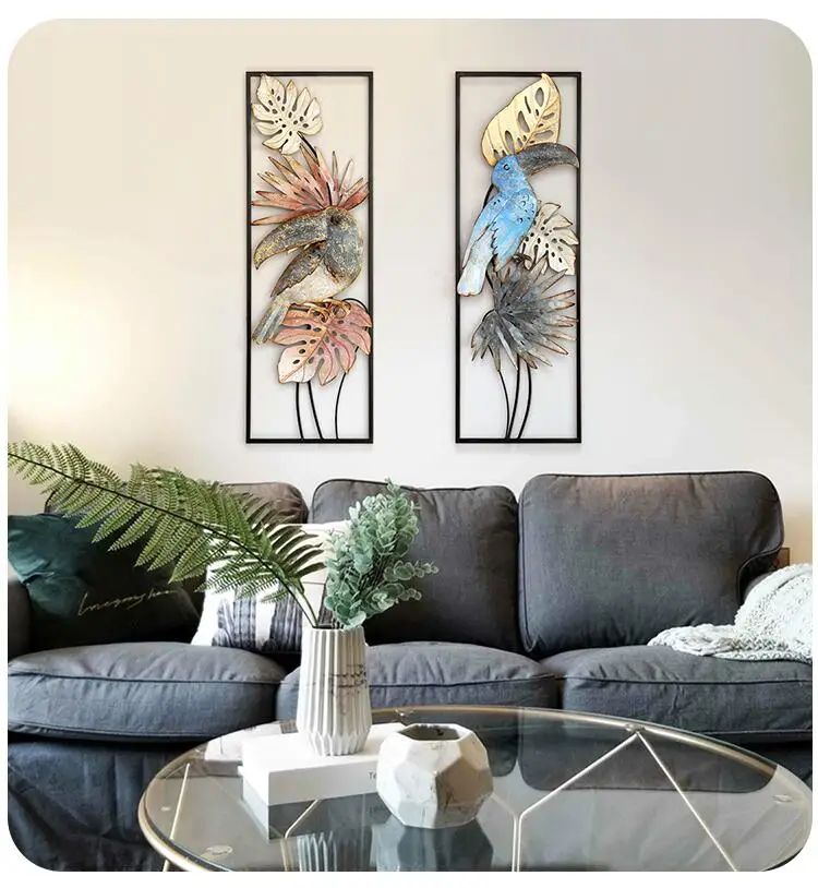 Modern Minimalist Wrought Iron Wall Hanging Flower Bird Mural Crafts Decoration Home Porch Livingroom Wall Sticker Ornament Art
