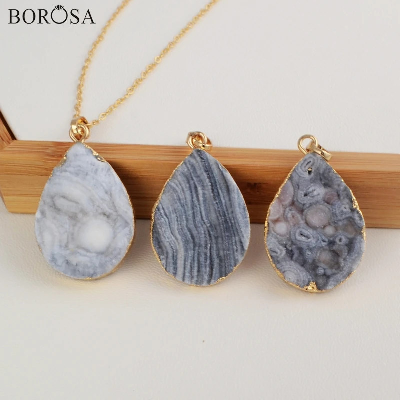 BOROSA Rough Galaxy Quartz Titanium Chalcedony Pendant Copper Gold Plated Link Chain Women Necklace CL095 | Украшения и