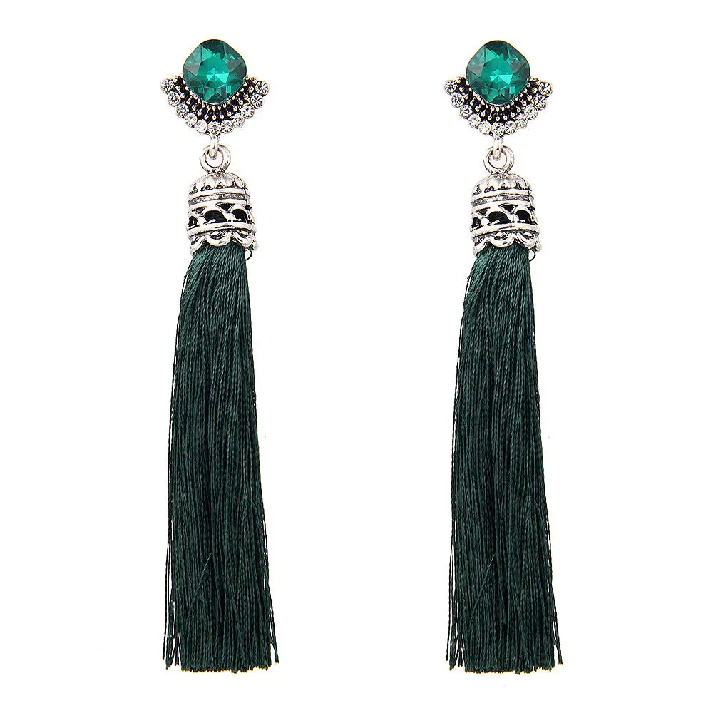 1 пара Boho кристалл Длинная кисточка Висячие серьги для женщин модные красные