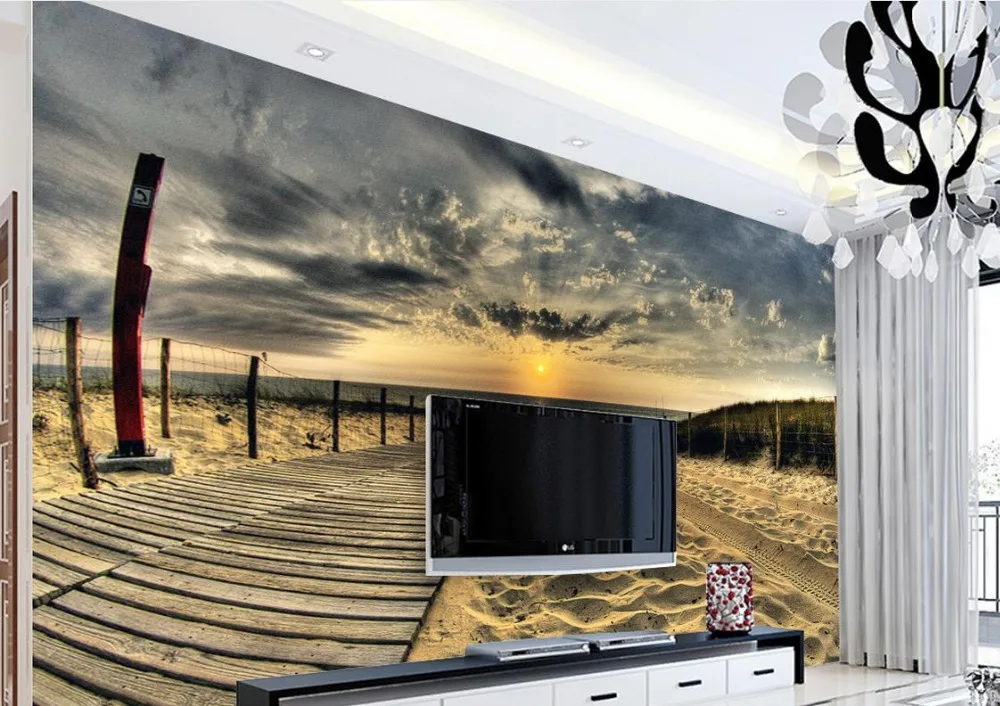 Custom 3d luxury-wall-paper nonwoven Seaside sandy sky background mural wallpaper living rooms landscape murals | Обустройство дома