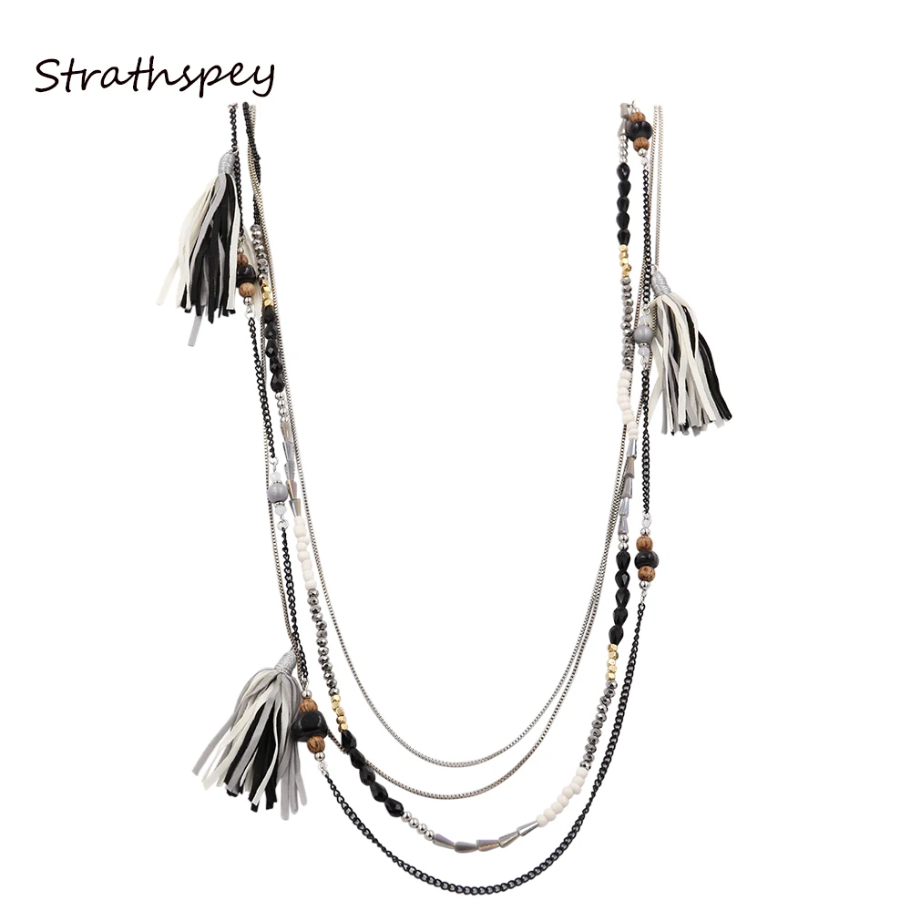 STRATHSPEY Модные женские богемные многорядные цепочки Длинные Хрустальные Бусины