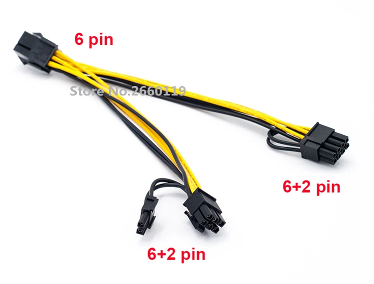 20cm For Female 6Pin to dual 6+2pin male 18AWG cable