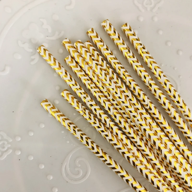 25 шт фольги золото/серебро одноразовая бумажная соломинка для питья Полосатые