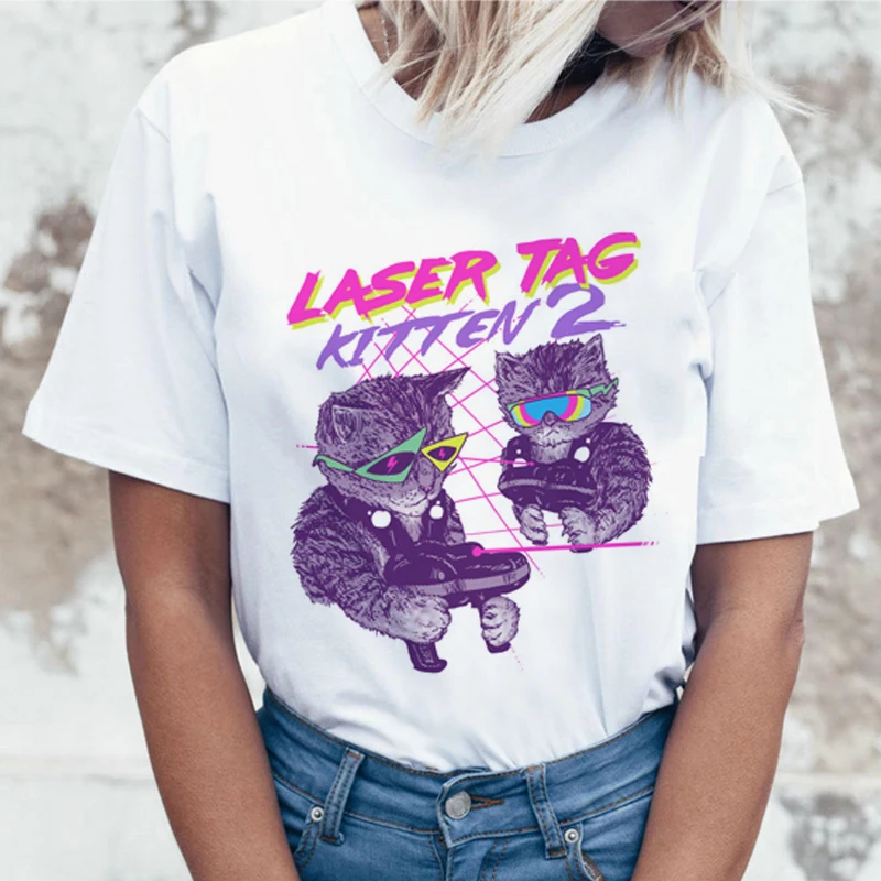 3379 Kawaii Cat забавная футболка с рисунком из мультфильма Женская Harajuku Ullzang Милая футболка 90s модная футболка в Корейском стиле милый топ с принтом женская футболка - Цвет: 3379
