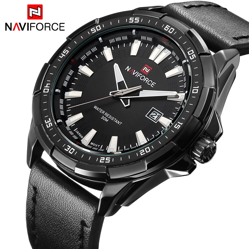 Роскошный бренд NAVIFORCE часы для мужчин кварцевые часы ЧАС ДАТА кожа часы мужские спортивные армейские военные наручные часы Relogio Masculino