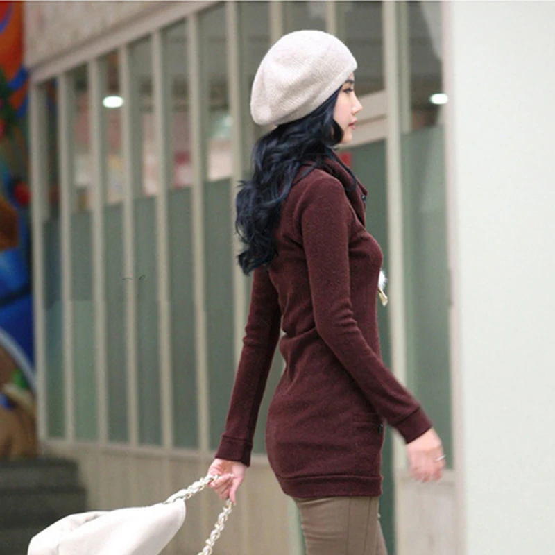 Женский длинный рукав шарф воротник Кнопка Пуловеры Свободная Повседневная