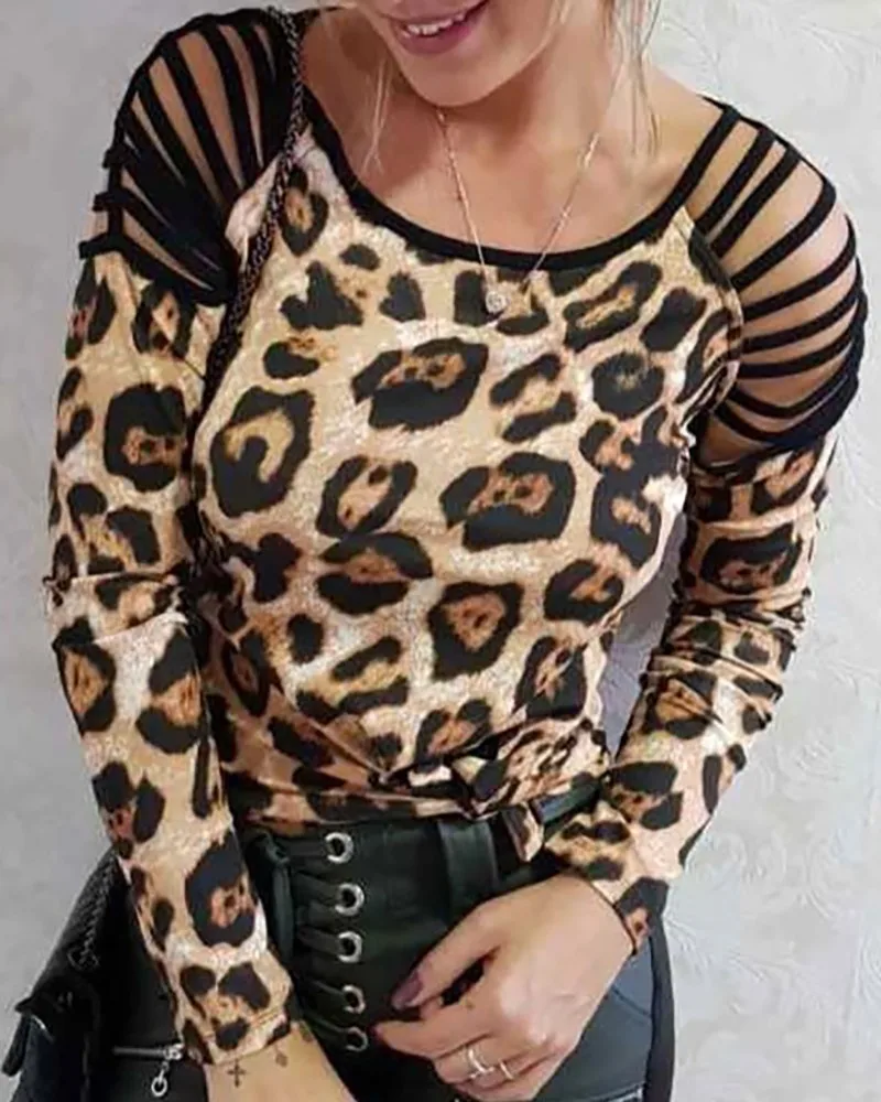 

Women Long Sleeve T Shirt Black Leopard Print Women Tops Sexy Vintage T Shirt Femme