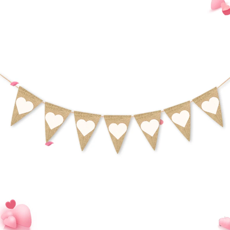 JZ011 Gala-zone Love Heart деревенские джутовые льняные флажки Мешковина для флагов кружевные Вымпел вечерние гирлянды свадебные украшения - Цвет: JZ011