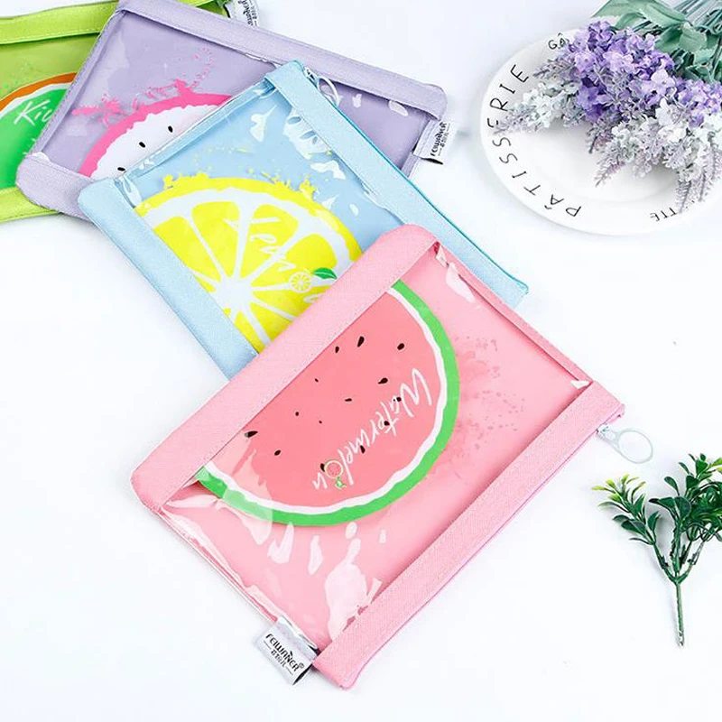 1 шт. милый фрукт лимон арбуз Pitaya Kiwi прозрачный ПВХ Сумка для документов папка канцелярские принадлежности органайзер для хранения продуктов