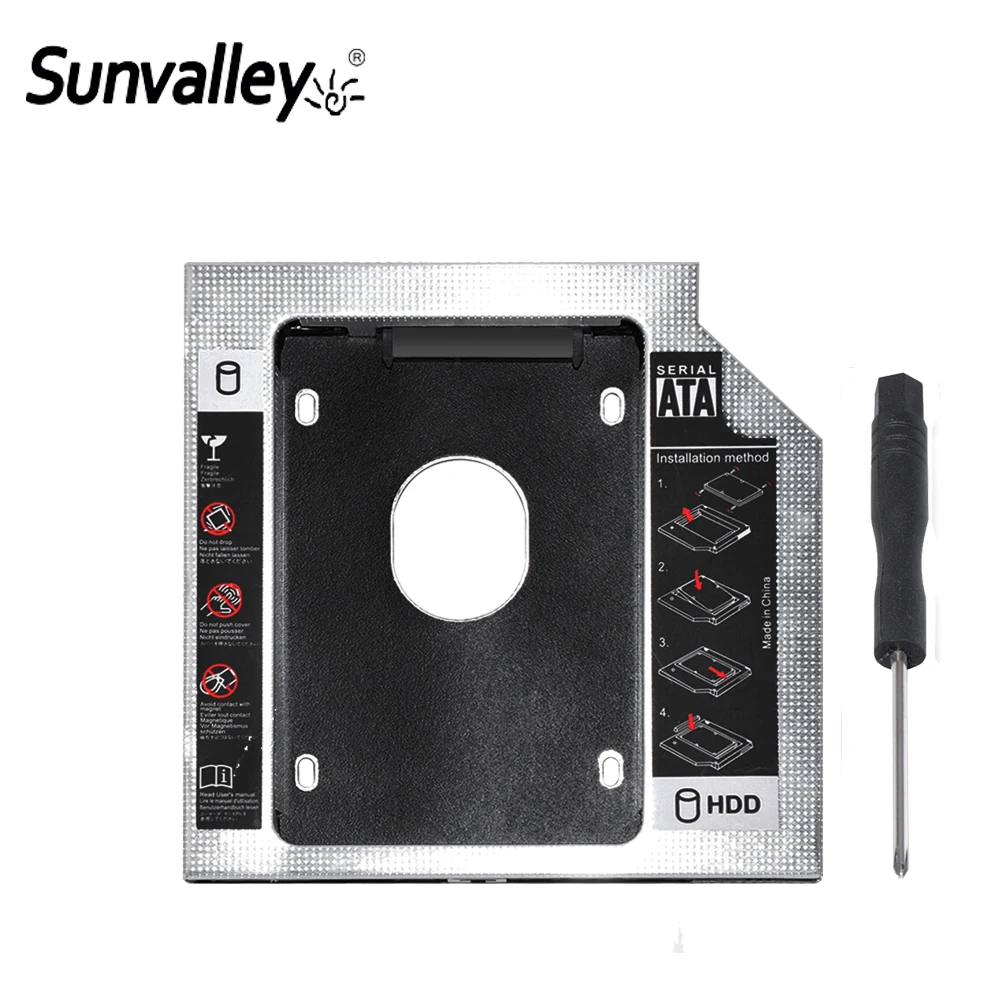 

Sunvalley 12.7mm Aluminum Metal Material 2nd HDD Caddy SATA To SATA 2.5" SSD HDD Case For Laptop ODD DVD/CD-ROM Optibay