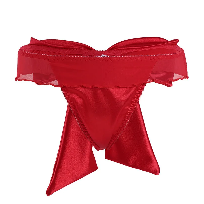 Comeondear PA5082 размера плюс сексуальные атласные трусики с бантом Ropa Interior Femenina стринги Calcinhas Para Mulheres кружевные женские трусы