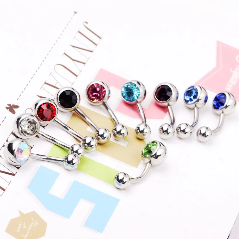 Навельное кольцо из нержавеющей стали с кристаллами, оптовая продажа 50 штук, 10 цветов, украшения для тела номбриль.
