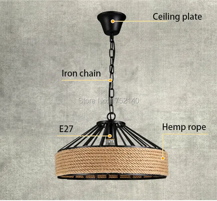Подвесные светильники в сельском стиле из пеньковой веревки. Ручной стержень для