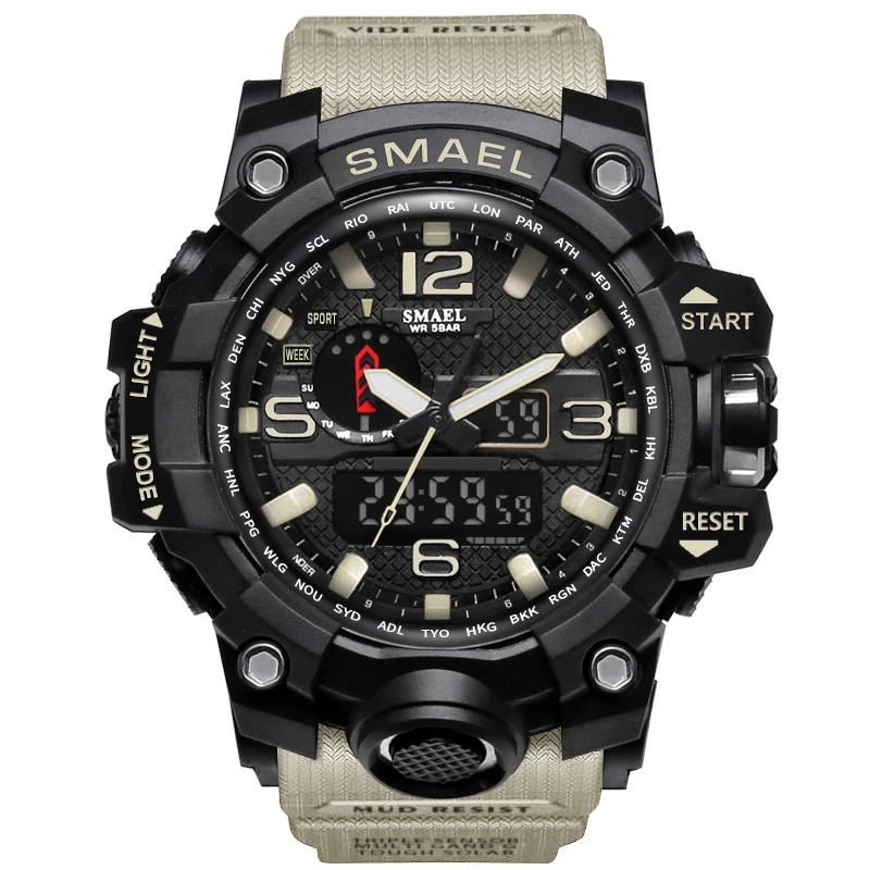 SMAEL Gold Bial Watches Top Brand Luxury Dual Display Mens Military Quartz Wristwatch Men Resistant Sports Digital Watch Relogio | Наручные