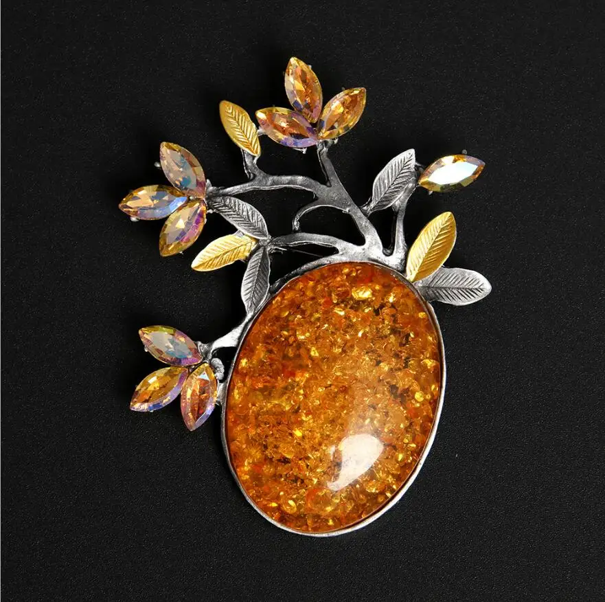 Resin Glass Crystal Tree Brooch Branch Safety Pin Women Girl Scarf Clip Sweater Dress Suit Pendant Jewelry | Украшения и
