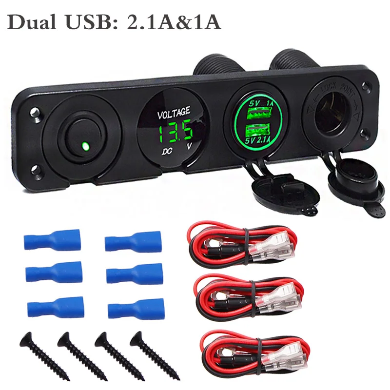 GREEN Dual USB 3.1A 4 отверстия двойной USB зарядное устройство вольтметр 12 в разъем питания прикуривателя переключатель панель подходит для морской Автомобиль Грузовик Лодка Кемпер мобильный - Цвет: GREEN Dual USB 3.1A