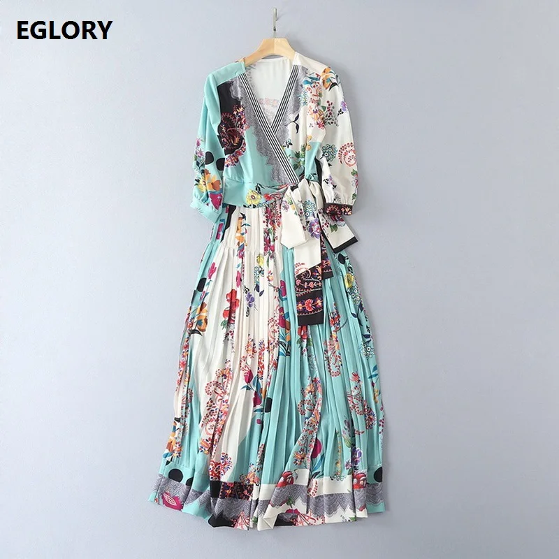 Женское платье с принтом богемное до середины икры v образным вырезом рукавом 3/4 и