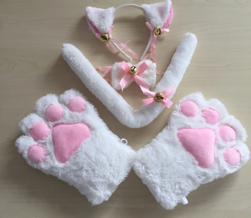 Новый аниме косплей костюм Ahri кошачьи ушки плюшевая лапа перчатки хвост